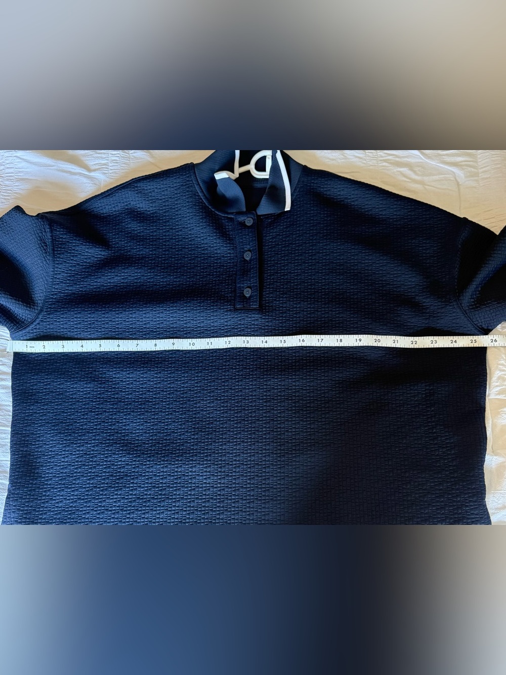 Lululemon Women’s Textured Long-Sleeve Navy Polo White Trim. Like New, size 8 - Picture 7 of 8